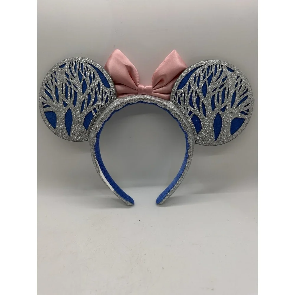 Disney Parks 2023 Christmas Mickey Minnie Snowman Glitter Ear Headband‎ Pink Bow